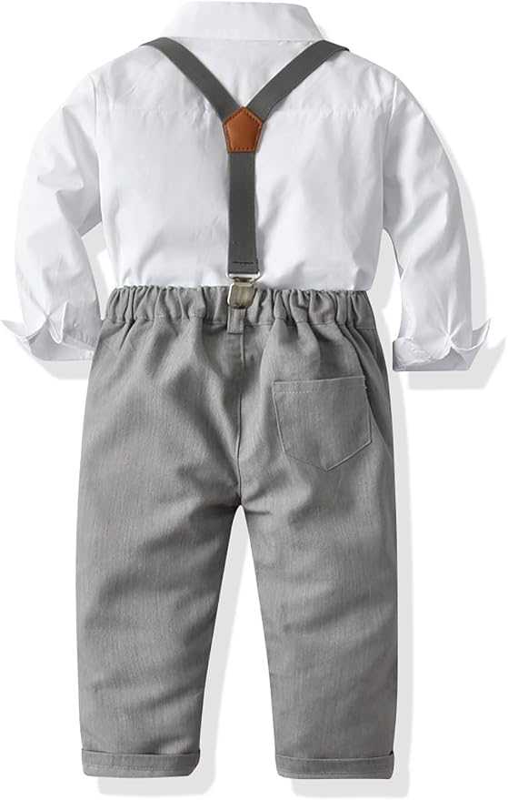 CORATED Toddler Dress Suits Baby Boys Clothes Sets Bowtie Shirts Suspenders - Image 2