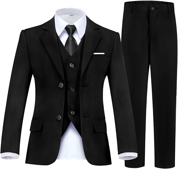 Boy's Suit Formal Slim Fit 5 Pieces Suit Set Blazer Vest Pants by Fesenbo