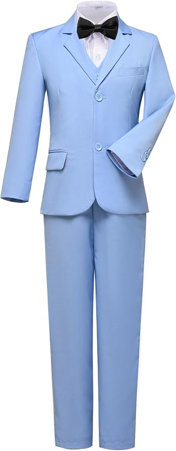 Boys Suits 5 Pieces Slim Fit Blazer Pants Black Blue Outfit Suit - Image 3