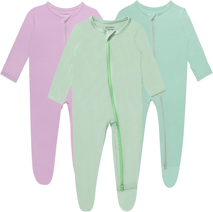 Baby Boy Footed Pajamas with Mittens, Rayon Made from Bamboo Sleepers, 2 Way by GUISBY