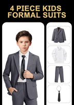 Boys Formal Suit Set 4 Pieces Kids Tuxedo Ring Bearer Outfit - Image 2