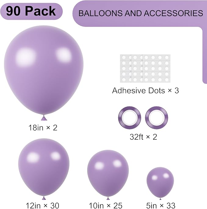 90pack Lilac Balloons Different Size 18/12/10/5 Inch Lilac Balloon Garland Arch - Image 2
