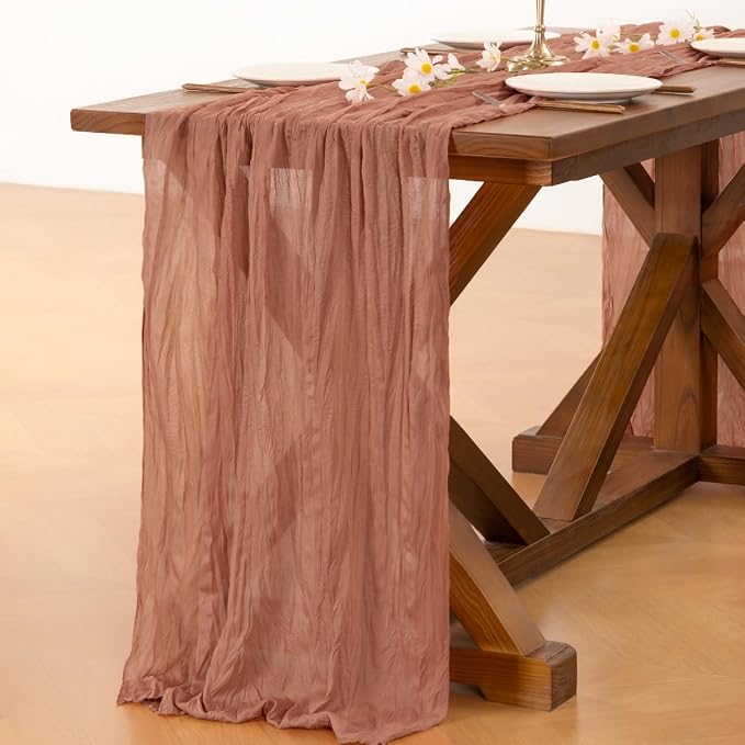 Socomi Dark Rose Table Runner Spring Easter Cheesecloth Table Runner 170 inch - Image 5