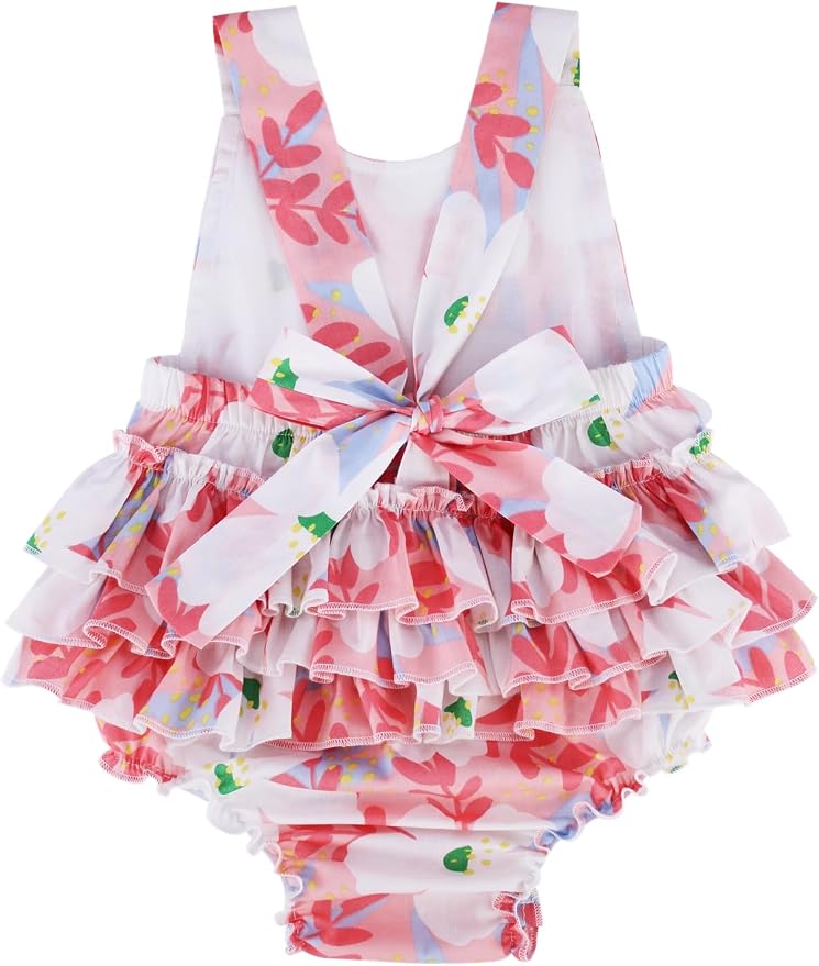 Baby Girl's Floral Print Ruffles Romper Summer Clothes - Image 4