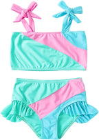 YOUNGER TREE Toddler Girls Two Pieces Swimsuit Color Block Stripe Swimwear by YOUNGERTREE
