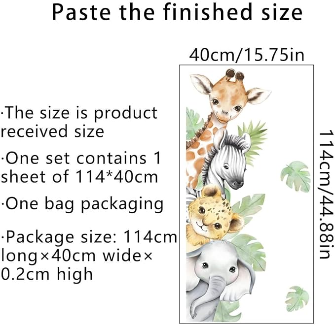44.88 x 11.75 Inch Watercolor Jungle Animal Wall Decals - Image 6