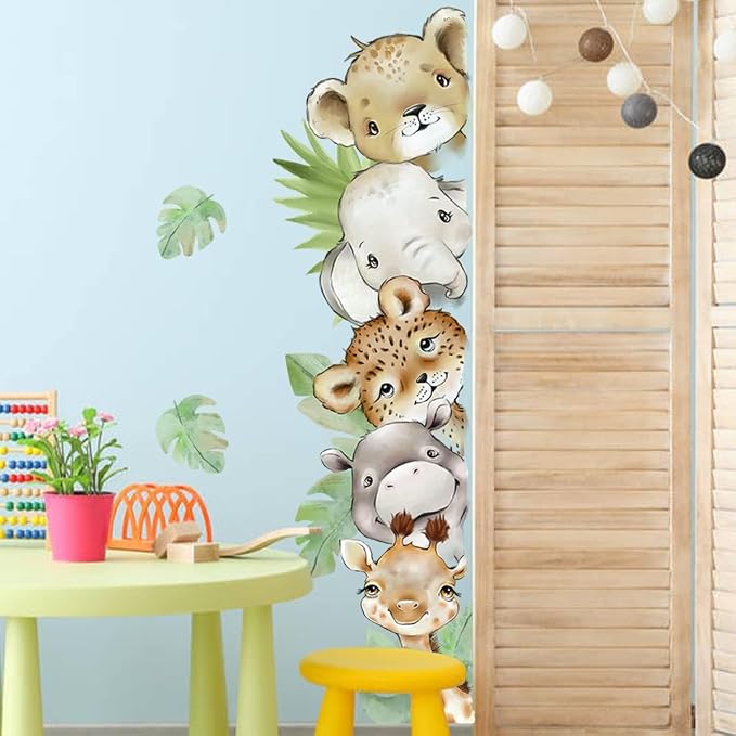 55.1 x 15.7 Inch Watercolor Jungle Animal Wall Decals Forest Animal Wall - Image 5