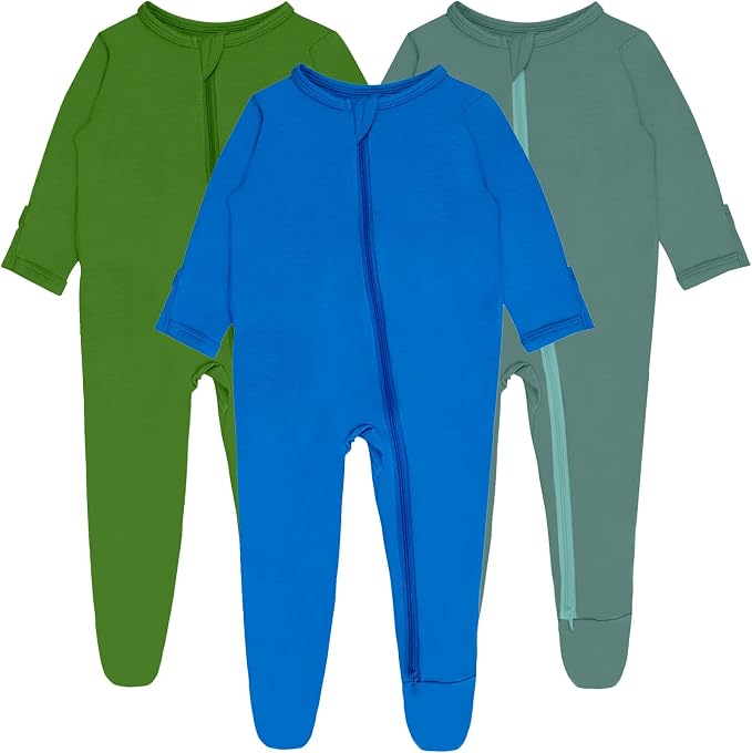 Baby Boy Footed Pajamas with Mittens, Rayon Made from Bamboo Sleepers, 2 Way by GUISBY