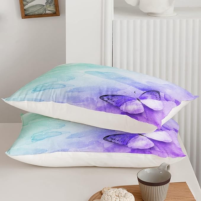QOOMO Butterfly Comforter Twin Size, Watercolor Butterfly Kids Bedding Set - Image 6