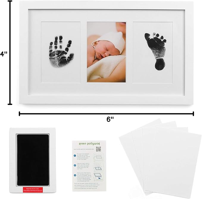 Green Pollywog Baby Handprint and Footprint Kit | Elegant White Frame - Image 10