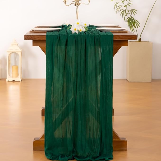 Socomi Emerald Green Table Runner Spring Easter Cheesecloth Table Runner 170 - Image 4