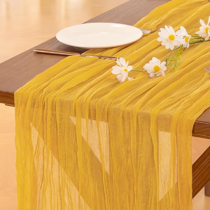 Socomi Gold Yellow Table Runner Spring Easter Cheesecloth Table Runner 170 inch - Image 3