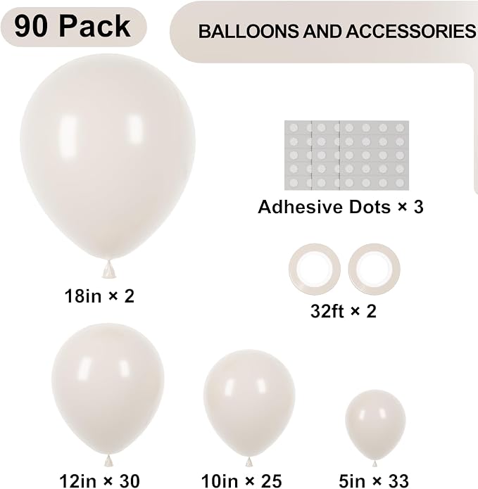 90pack White Sand Balloons Different Size 18/12/10/5 Inch Sand White Balloon - Image 2