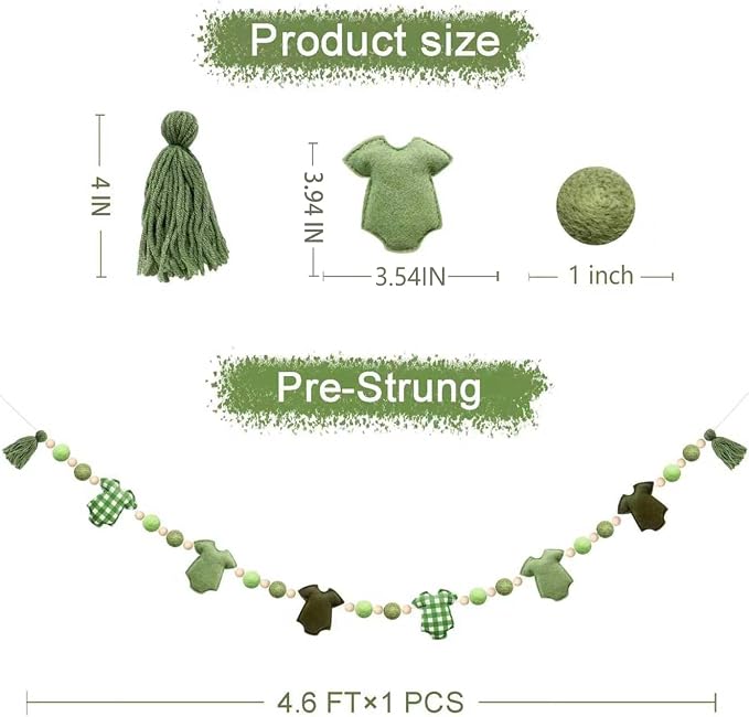 Sage Green Plaid Baby Clothes Decorations Pre-Strung Handmade Felt Baby Clothes - Image 2