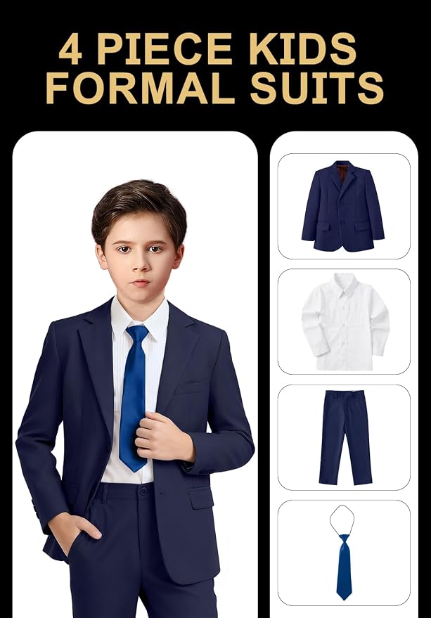 Boys Formal Suit Set 4 Pieces Kids Tuxedo Ring Bearer Outfit - Image 2