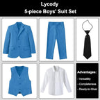 Boys Suit for Kids Teens Formal 5 Piece Tuxedo Suit Set - Image 2