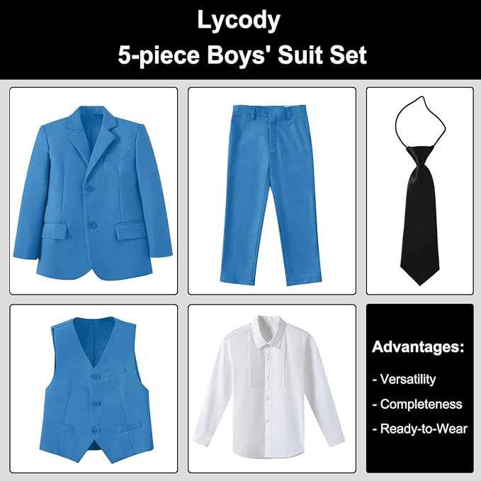 Boys Suit for Kids Teens Formal 5 Piece Tuxedo Suit Set - Image 2