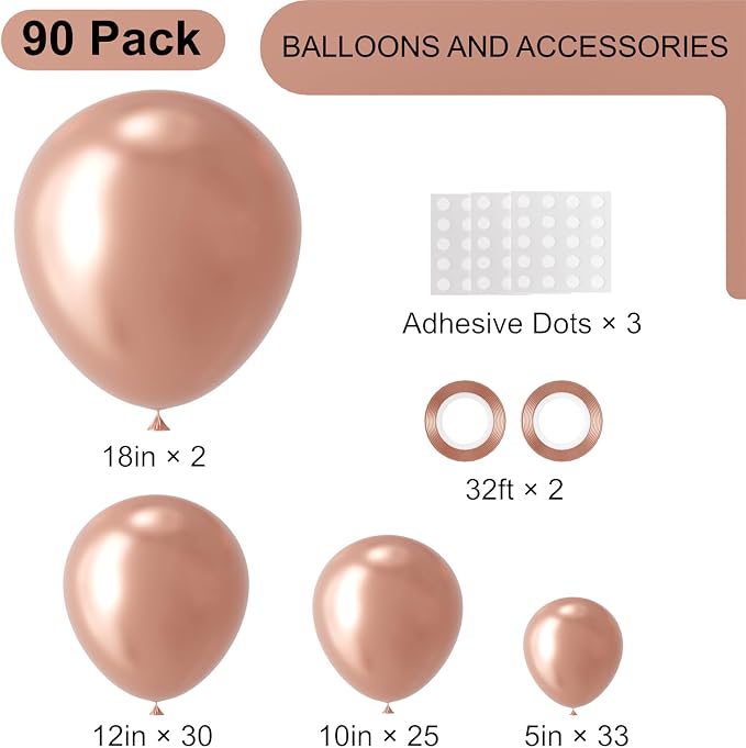 90pack Rose Gold Balloons Different Size 18/12/10/5 Inch Rose Gold Balloon - Image 2