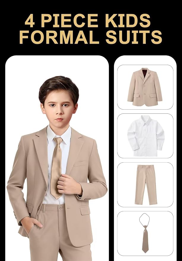 Boys Formal Suit Set 4 Pieces Kids Tuxedo Ring Bearer Outfit - Image 2