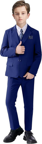 Boy's Suit Formal Slim Fit 5 Pieces Suit Set Blazer Vest Pants - Image 6