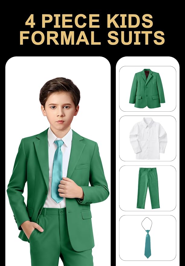 Boys Formal Suit Set 4 Pieces Kids Tuxedo Ring Bearer Outfit - Image 2