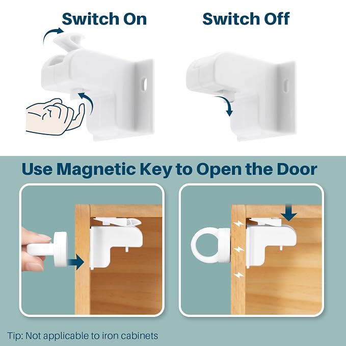 Inaya Magnetic Cabinet Locks for Baby Proofing, 6 Locks & 1 Key, Child Proof - Image 4