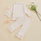 fhutpw Toddler Kids Baby Girl Pajamas Set Solid Color Ruffle Long Sleeve Button - Image 3