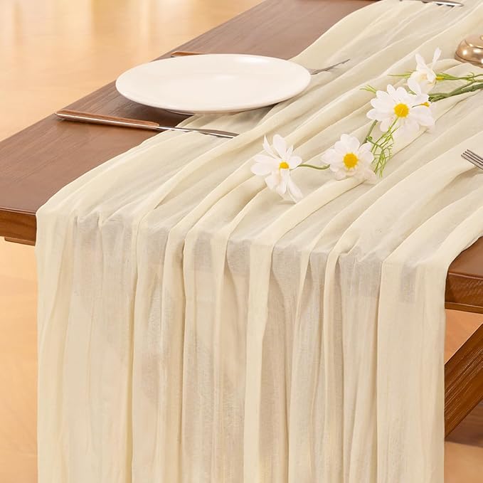 Socomi Beige Table Runner Spring Easter Cheesecloth Table Runner 170 inch - Image 3