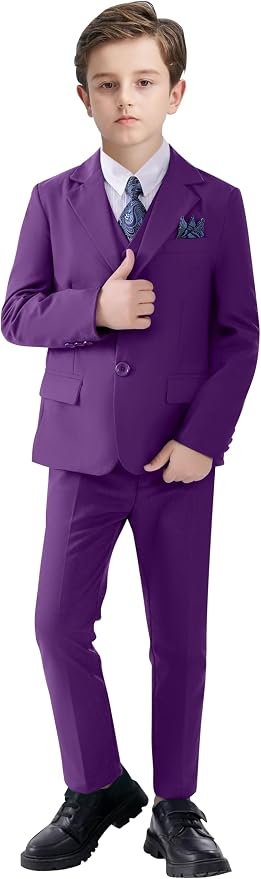 Boy's Suit Formal Slim Fit 5 Pieces Suit Set Blazer Vest Pants - Image 6