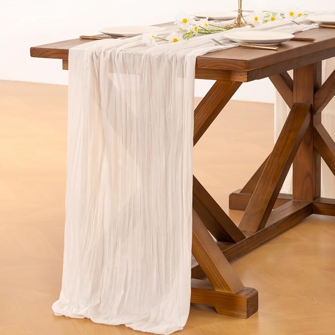 Socomi Ivory White Table Runner Spring Easter Cheesecloth Table Runner 170 inch - Image 5