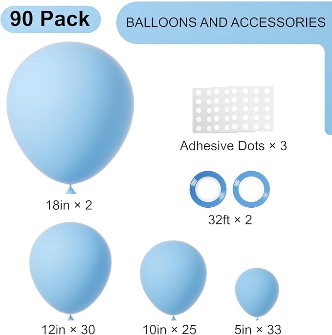 90pack Light Blue Balloons Different Size 18/12/10/5 Inch Baby Blue Balloon - Image 2