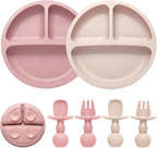 Silicone Feeding Set, 2 Pack Divided Toddler Plates by Eascrozn