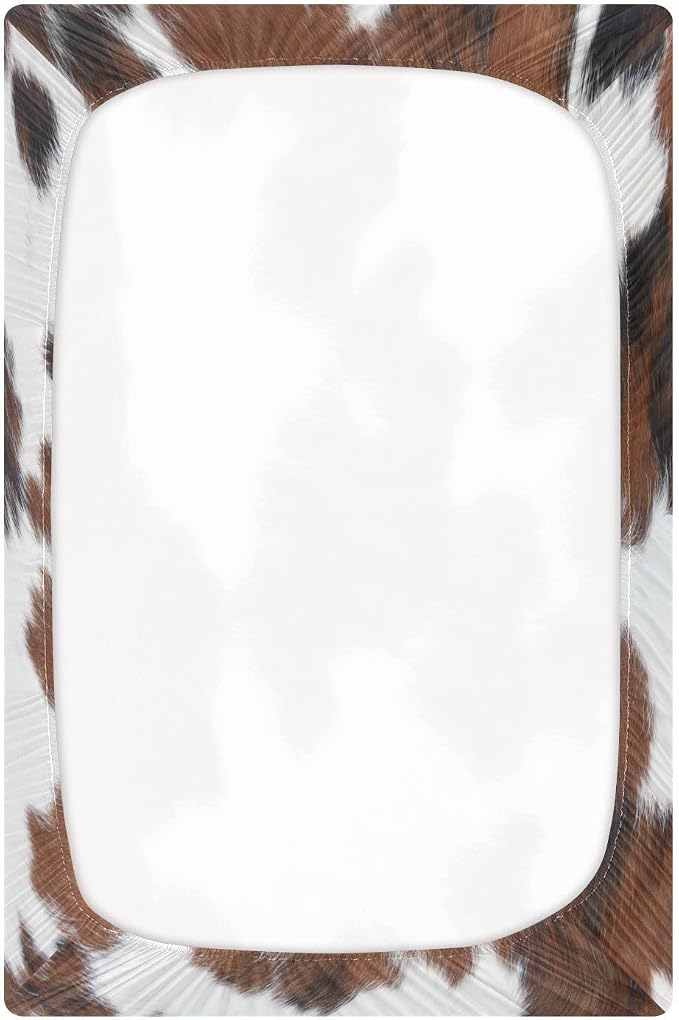 White Brown Print Cow Crib Sheets, Crib Sheets - Image 2