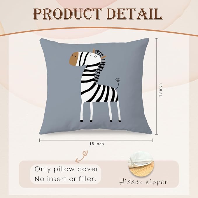 SPBL&L Woodland Animals Pillow Covers 18x18, Cartoon Lion Giraffe Elephant - Image 5
