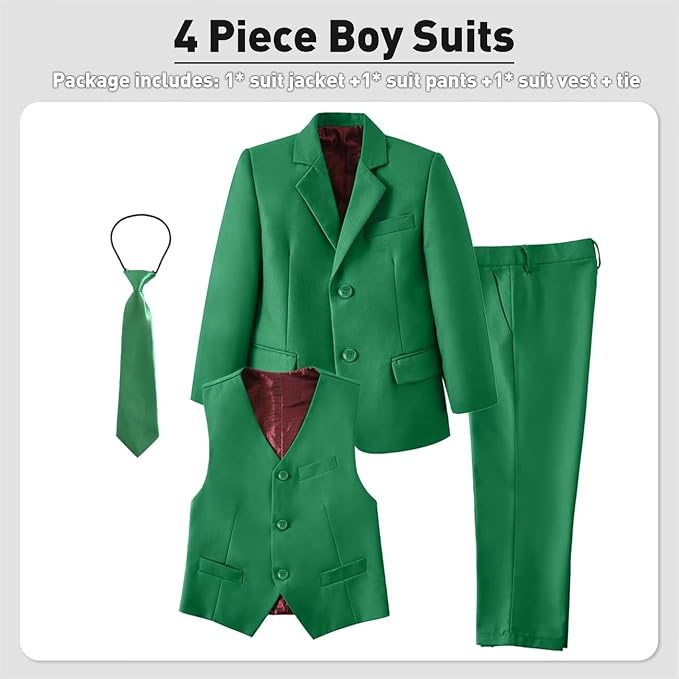 Boys Suit 4 Pcs Slim Fit Set Casual Suits Wedding Outfit Prom Jacket Vest Pant - Image 3