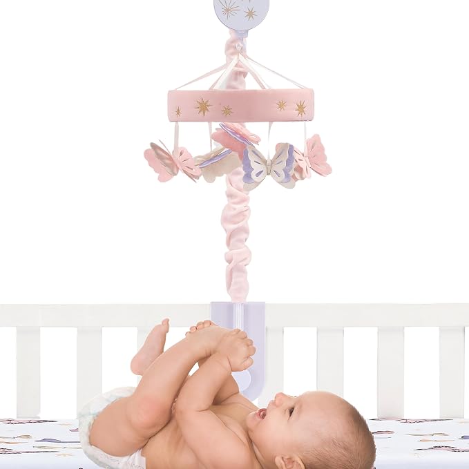 Lambs & Ivy Butterfly Dreams Pink/Purple Musical Baby Crib Mobile Soother Toy - Image 3