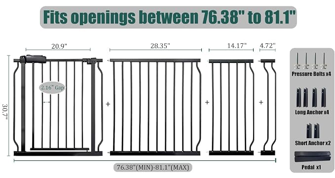 76.3-81 Inch Extra Wide Baby Gate, Pressure Mounted No Drill, Extra Wide Safety - Image 2