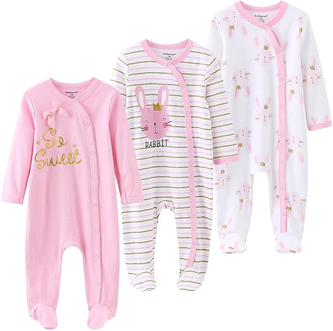Kiddiezoom Baby Footed Cotton One-Piece Romper Jumpsuit Pajamas by Kiddiezoom