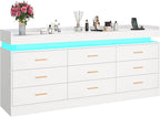 9 Drawer Dresser with LED Light and Charging Station, Wide Drawer Organizer - Image 8