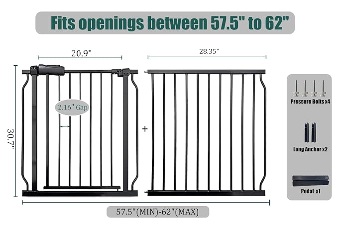 57.5-62 Inch Extra Wide Baby Gate, Auto Close Safety Gate - Image 2