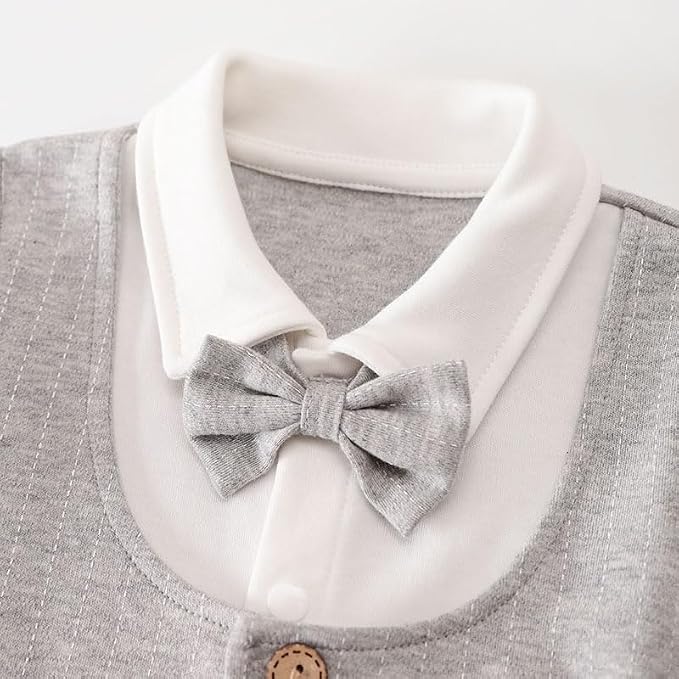 HUAANIUE Newborn Baby Boys Gentleman Romper One Piece Long Sleeve Bowtie Outfit - Image 5