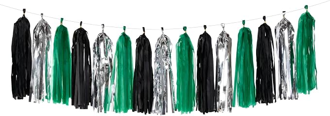 Black Green Silver Tassel Garland by Panduola
