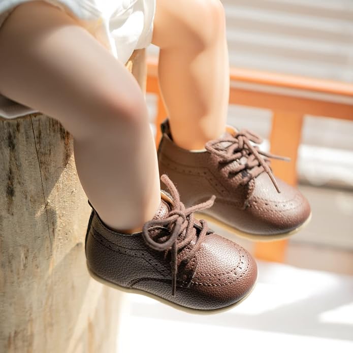 ohsofy Infant Baby Boy Oxford Shoes PU Leather Loafers Rubber and Soft Sole - Image 3