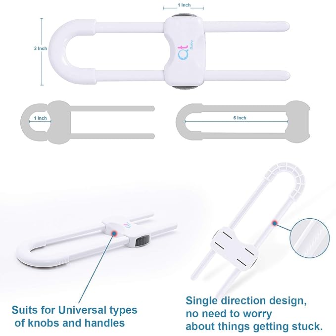 Pack of 12 - Baby Proofing Cabinet Locks Adjustable U Shaped Baby Safety Latches - Image 5