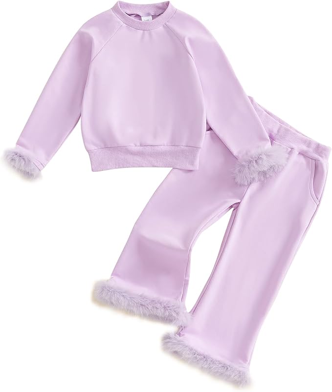 fyclemt Toddler Baby Girl Satin Pajama Set Feather Trim Long Sleeve Button by Unknown