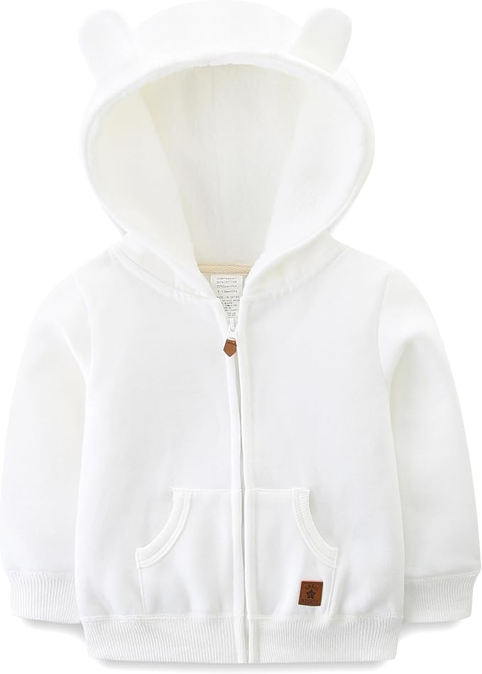 Baby Hoodie Sherpa Lined Zip up Light Fleece Jacket Solid Bear Coat Fall Winter by Unknown
