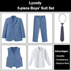 Boys Suit for Kids Teens Formal 5 Piece Tuxedo Suit Set - Image 2