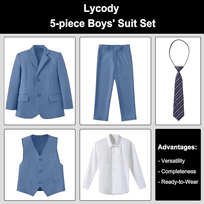 Boys Suit for Kids Teens Formal 5 Piece Tuxedo Suit Set - Image 2