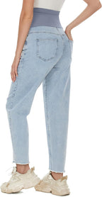 POSHGLAM Women's Maternity Jeans Over Belly Comfy Stretch 28'' Boyfriend Jeans - Image 5