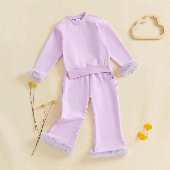 fyclemt Toddler Baby Girl Satin Pajama Set Feather Trim Long Sleeve Button - Image 4